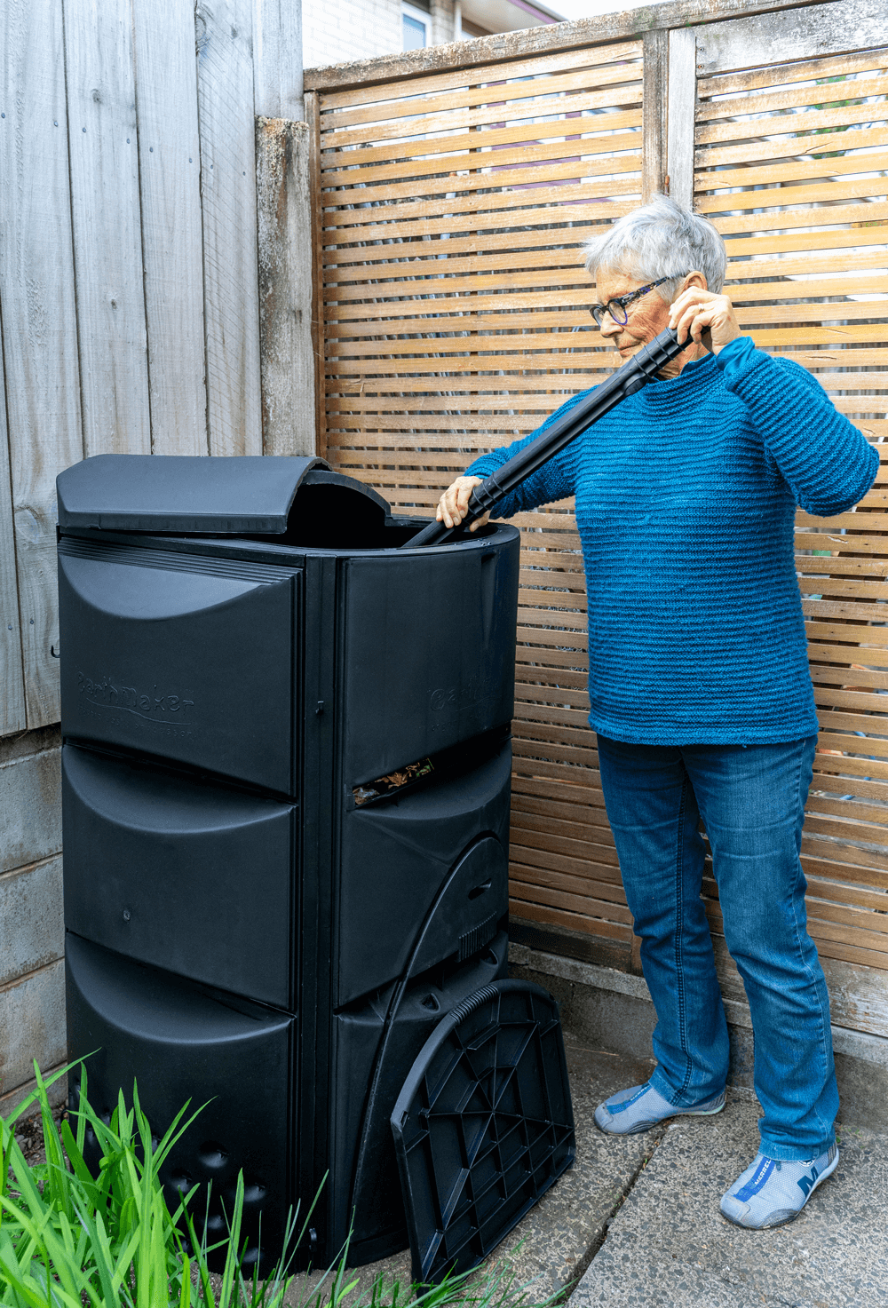 Layers of kitchen and garden waste in Earthmaker's Domestic Compost Bin