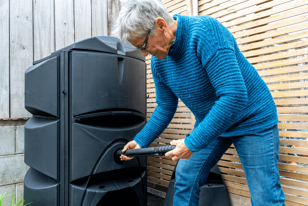 Earthmaker Domestic Compost Bin set up in a residential backyard